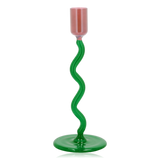 Villa Collection Styles Glass Candlestick Green & Rose Large