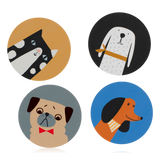 Spira of Sweden Set of 4 Birch Wood Coasters Bosse, Doris, Louie & Penny