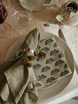 Broste Paper Napkin Ginkgo Biloba Teal & Mocha Bisque