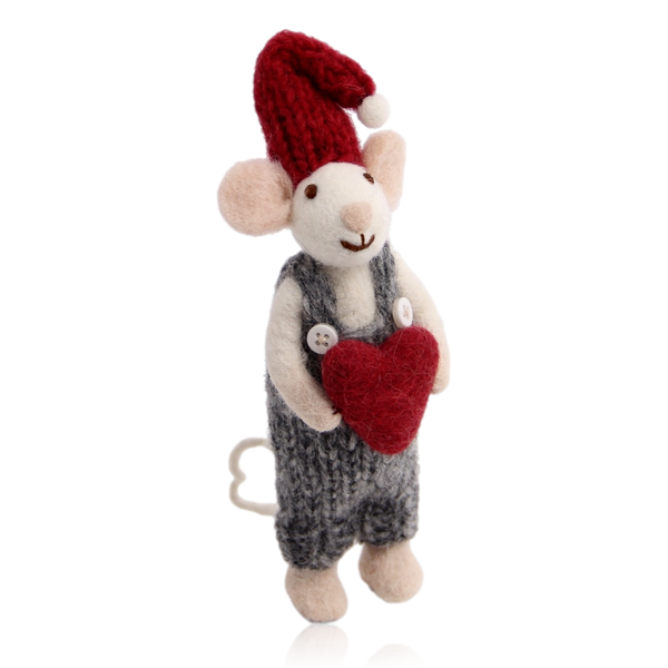 Gry & Sif Small Felt Boy Mouse Hanging Decoration With Heart