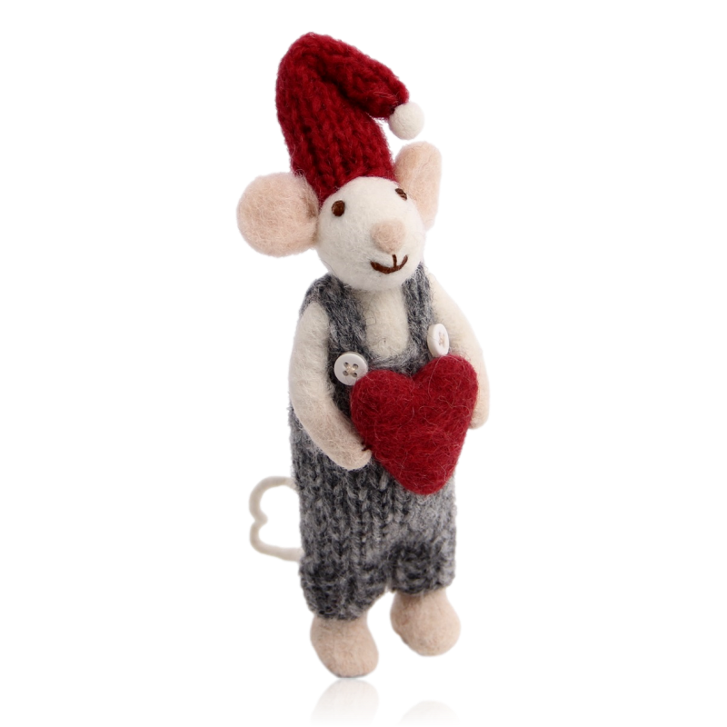 Gry & Sif Small Felt Boy Mouse Hanging Decoration With Heart