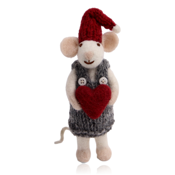 Gry & Sif Small Felt Girl Mouse Hanging Decoration With Heart