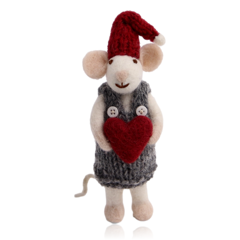 Gry & Sif Small Felt Girl Mouse Hanging Decoration With Heart