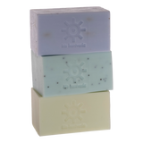 stack of three lemongrass, poppy & lavender soaps by Iris Hantverk Sweden cut-out image