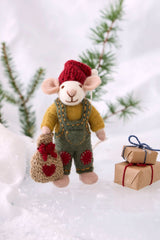 Gry & Sif Grey Hanging Felt Boy Mouse With Sack Small