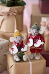 Gry & Sif Grey Hanging Felt Boy Mouse With Ice Skates Small