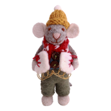 Gry & Sif Grey Hanging Felt Boy Mouse With Ice Skates Small