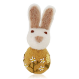 Gry & Sif Hanging Felt Bunny Decoration With Flower Embroidery Ochre