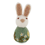 Gry & Sif Hanging Felt Bunny Decoration With Flower Embroidery Green