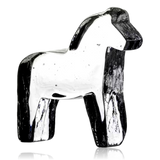 Kosta Boda glass sculpture of a horse on a white background