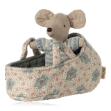 Maileg Baby Mouse in Carrycot Blue