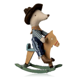Maileg Little Brother Cowboy Mouse On Rocking Horse