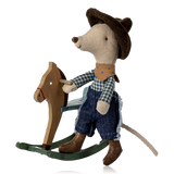 Maileg Little Brother Cowboy Mouse On Rocking Horse