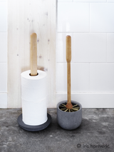 Iris Hantverk wooden handle toilet brush in concrete cup bathroom lifestyle