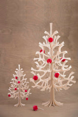 Lovi Spruce Tree 30cm Natural Wood With Red Mini Baubles
