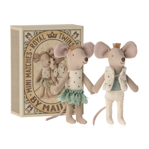 Maileg Royal Twins Mice Little Sister and Brother In Matchbox