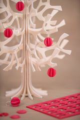 Lovi Spruce Tree 30cm Natural Wood With Red Mini Baubles