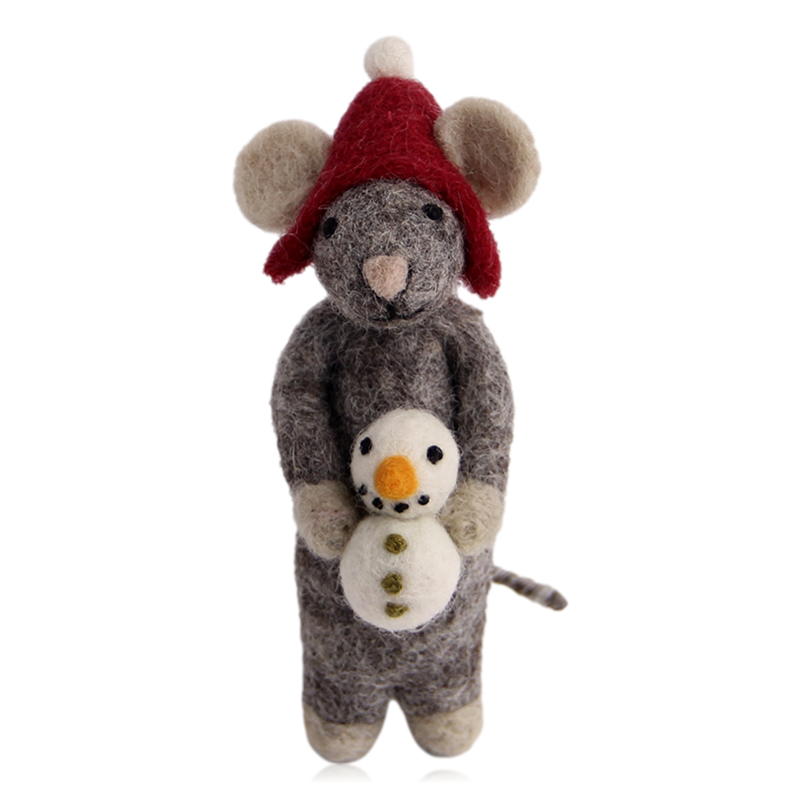 Gry & Sif Felt Grey Mouse With Snowman