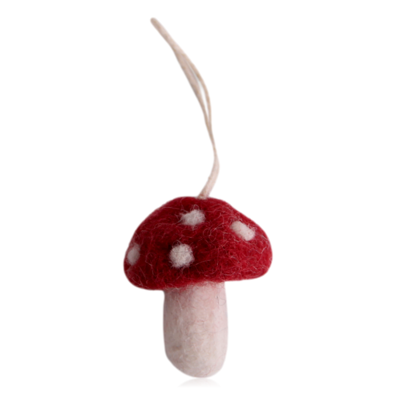 Gry & Sif Set Of 5 Mini Red Felt Mushrooms