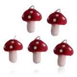 Gry & Sif Set Of 5 Mini Red Felt Mushrooms