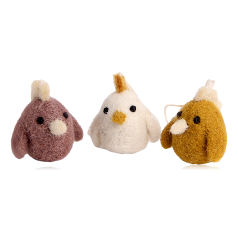 Gry & Sif Hanging Felt Mini Roosters Set of 3