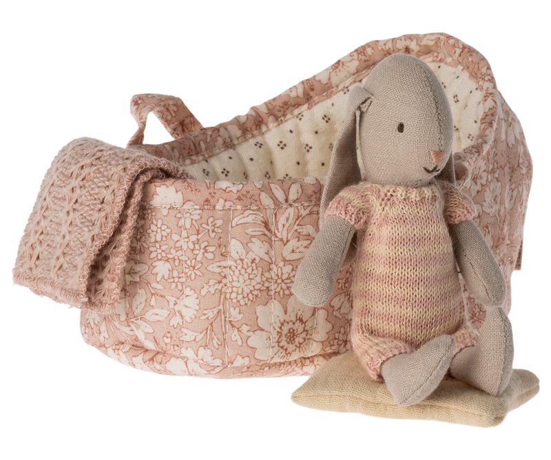 Maileg Micro Bunny in Carrycot Old Rose/Light Rose