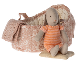 Maileg Micro Bunny in Carrycot Coral/Peach