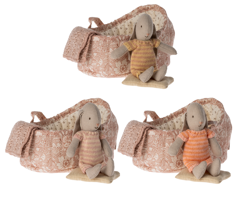 Maileg Micro Bunny in Carrycot Coral/Peach