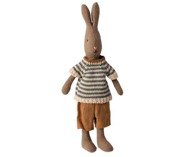 Maileg Brown Rabbit With Stripy Top & Shorts Size 1