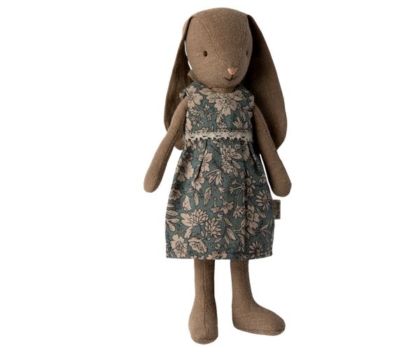 Maileg Brown Rabbit With Blue Floral Dress Size 1