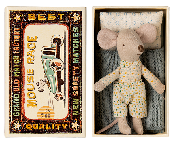 Maileg Little Brother Mouse in Matchbox Spotty Shorts