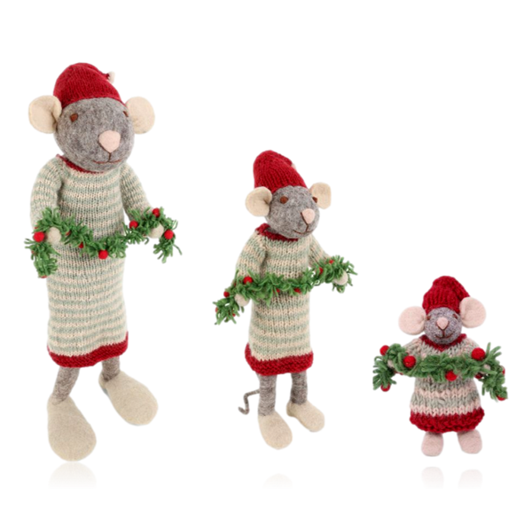 Gry & Sif Grey Mouse With Garland Small