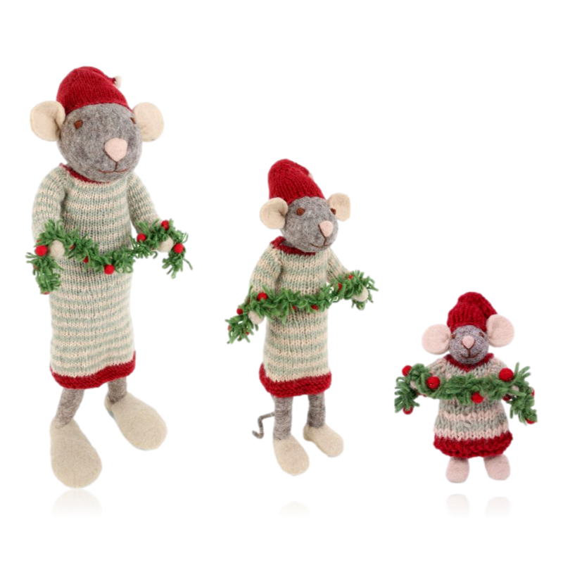 Gry & Sif Grey Mouse With Garland Large