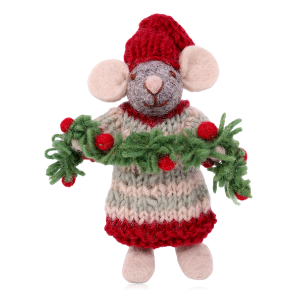 Gry & Sif Grey Mouse With Garland Small