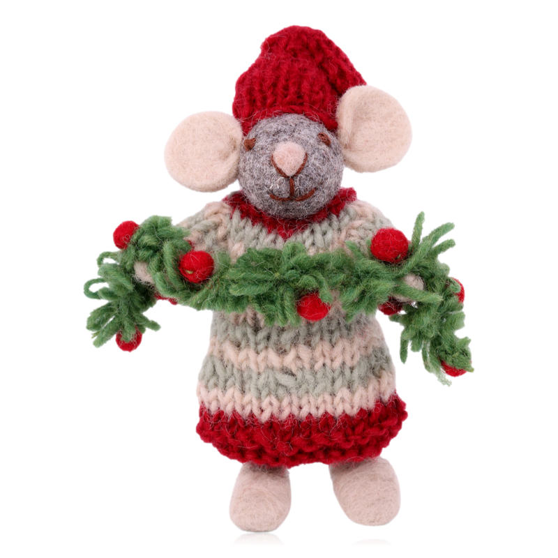 Gry & Sif Grey Mouse With Garland Small