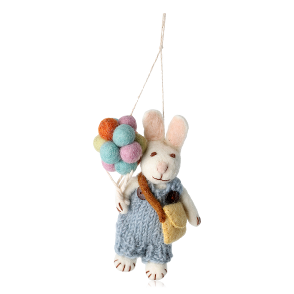 Gry & Sif Felt Mobile Boy Bunny With Balloons
