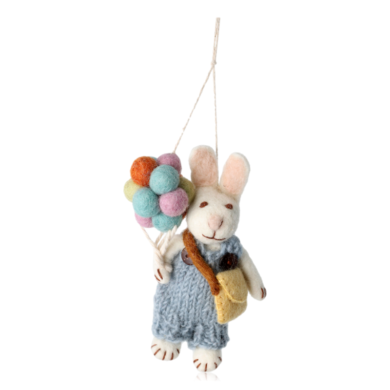 Gry & Sif White Felt Bunny Boy With Balloons