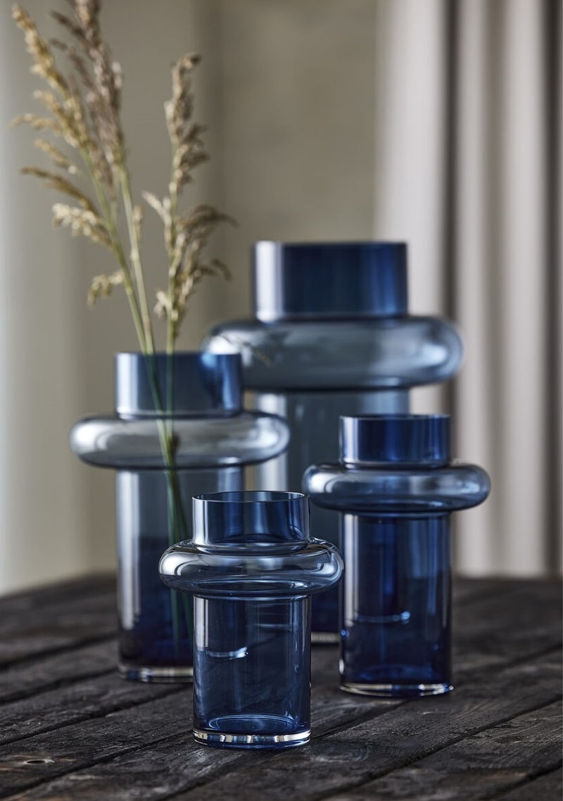Lyngby Glass Vase Tube 30cm Dark Blue
