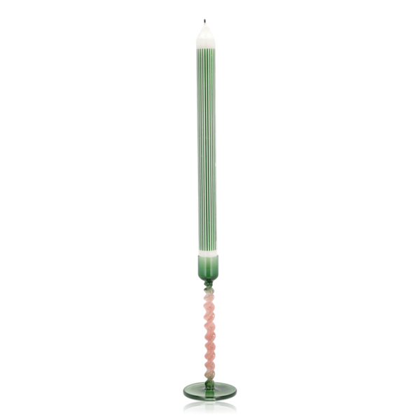 Villa Collection Styles Glass Candlestick Green & Rose
