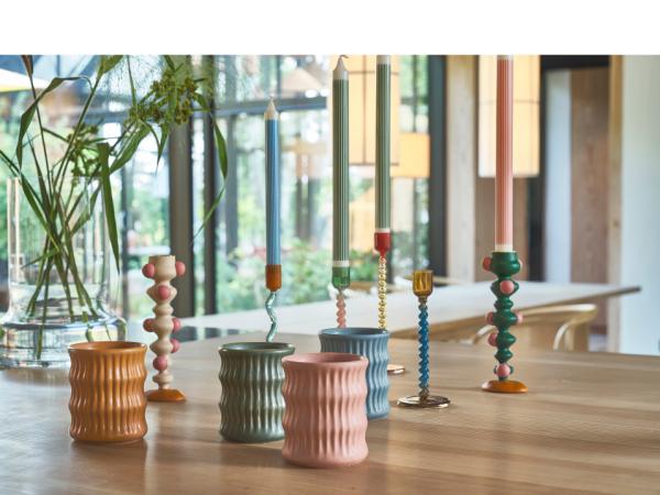 Villa Collection Styles Glass Candlestick Blue & Amber Tall