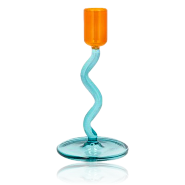 Villa Collection Styles Glass Candlestick Blue & Amber