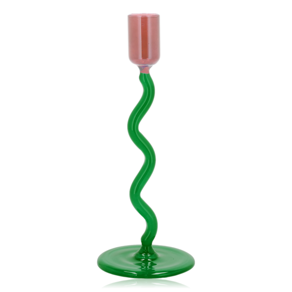 Villa Collection Styles Glass Candlestick Green & Rose Large