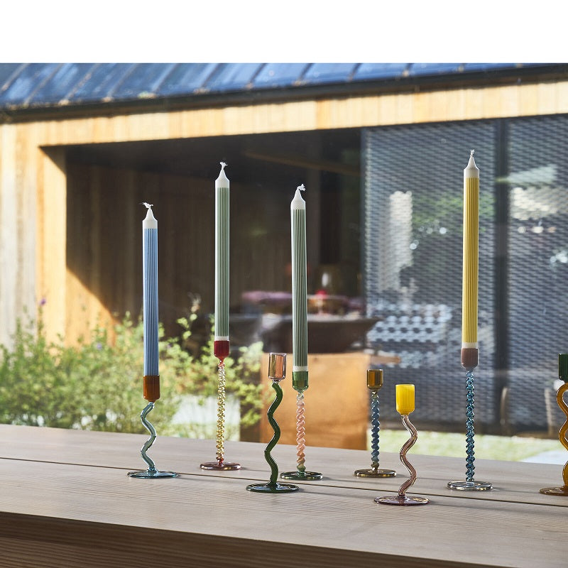 Villa Collection Styles Glass Candlestick Blue & Rose