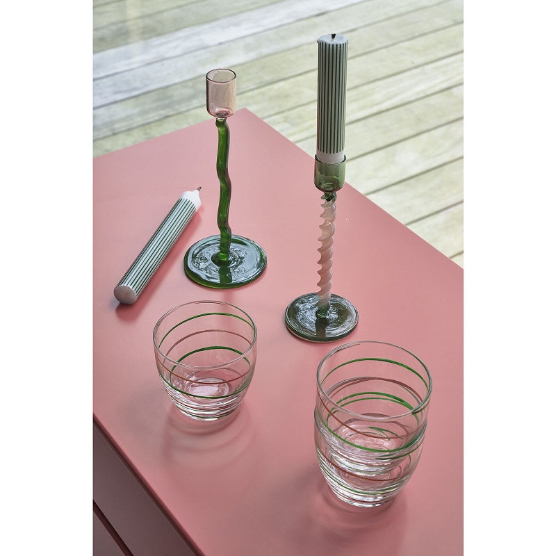 Villa Collection Styles Glass Candlestick Green & Rose Large