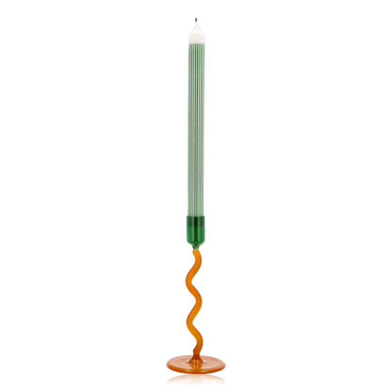 Villa Collection Styles Glass Candlestick Green & Amber