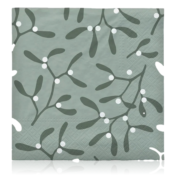 Broste Paper Napkin Mistletoe White & Green