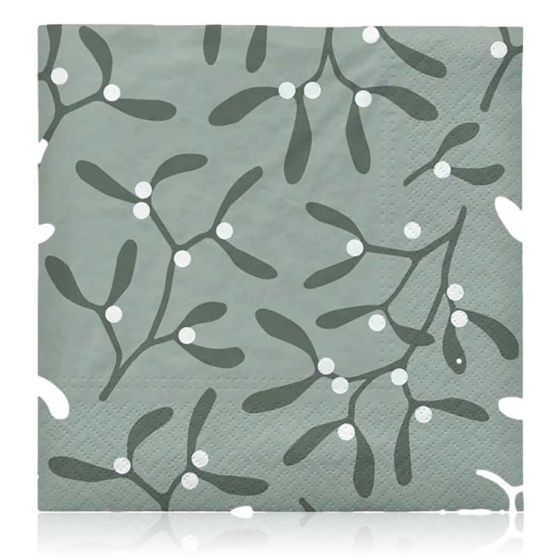 Broste Paper Napkin Mistletoe White & Green