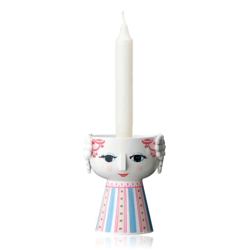 Bjørn Wiinblad Ceramic Eva Candle Holder Pink 9.5cm