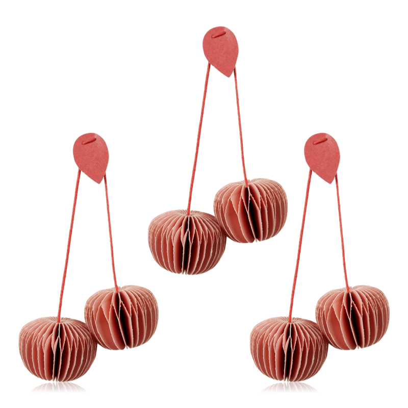 Broste Set of 3 Hanging Paper Cherry Decorations Dusty Pink