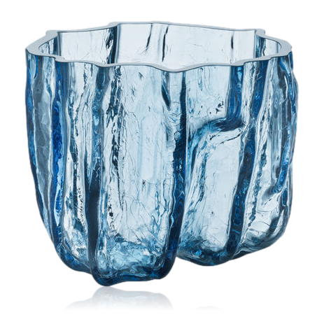 Kosta Boda Circular Glass Crackle Vase Small Blue